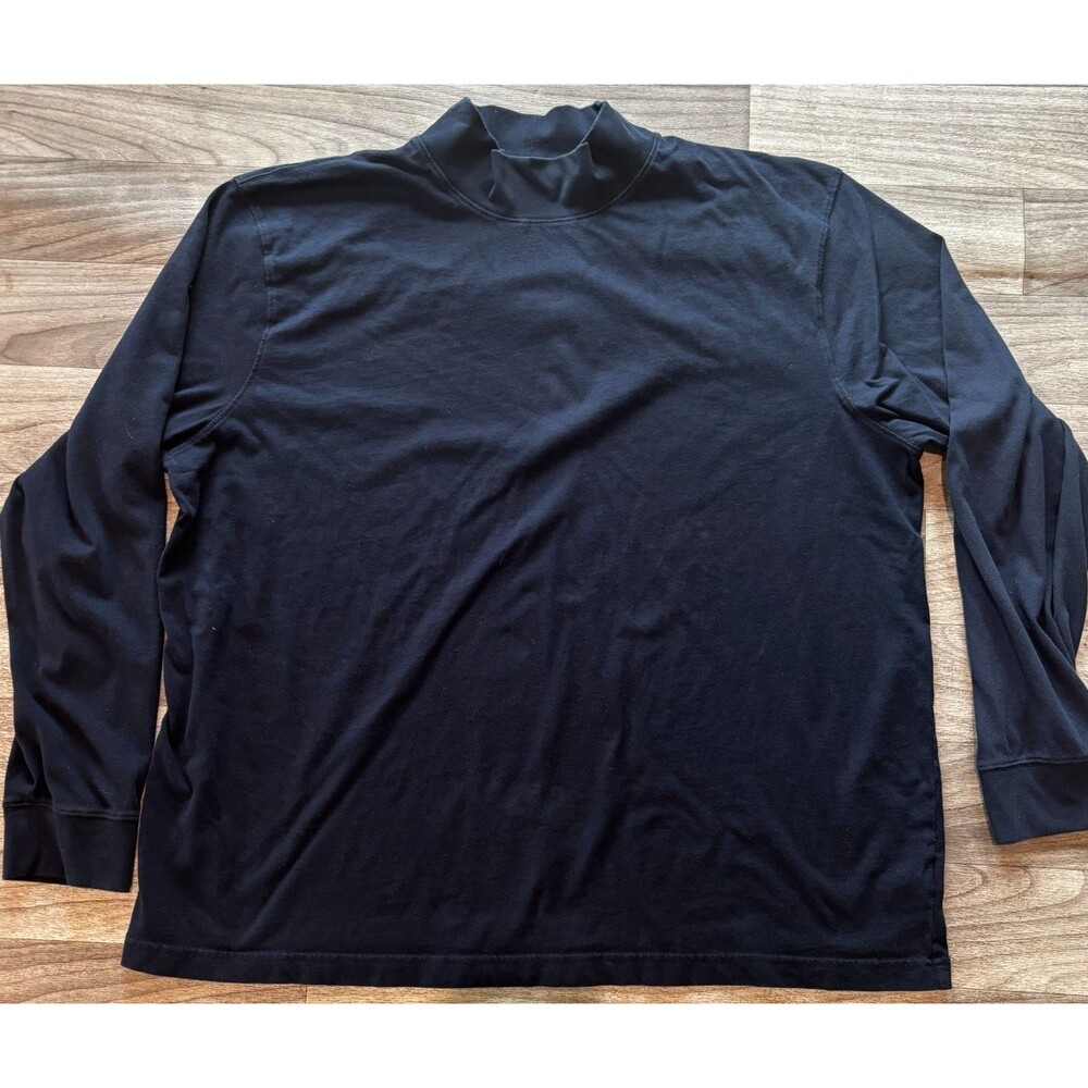 LL Bean Men’s XXL 2XL Carefree Unshrinkable Mockneck Shirt Navy Blue Cotton